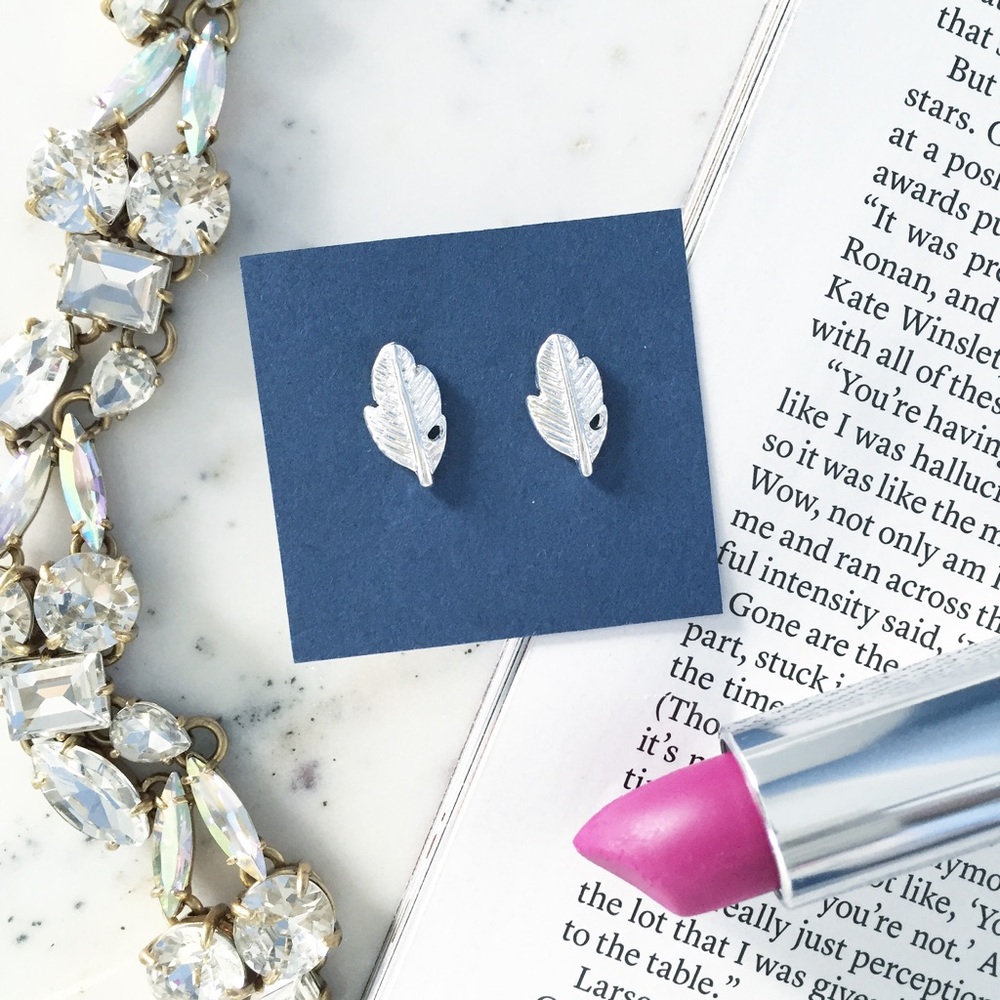"Ava" Earrings || Silver Leaf/Feather Studs