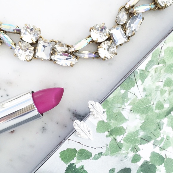 "Ava" Earrings || Silver Leaf/Feather Studs - Picture 2 of 9