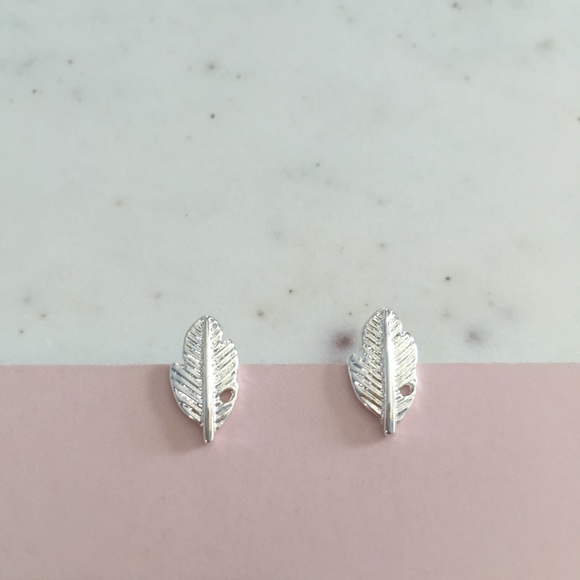 "Ava" Earrings || Silver Leaf/Feather Studs - Picture 3 of 9