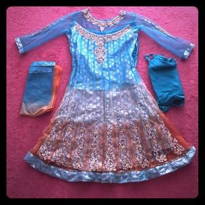 Blue/peach Shalwar kameez / anarkali size 34