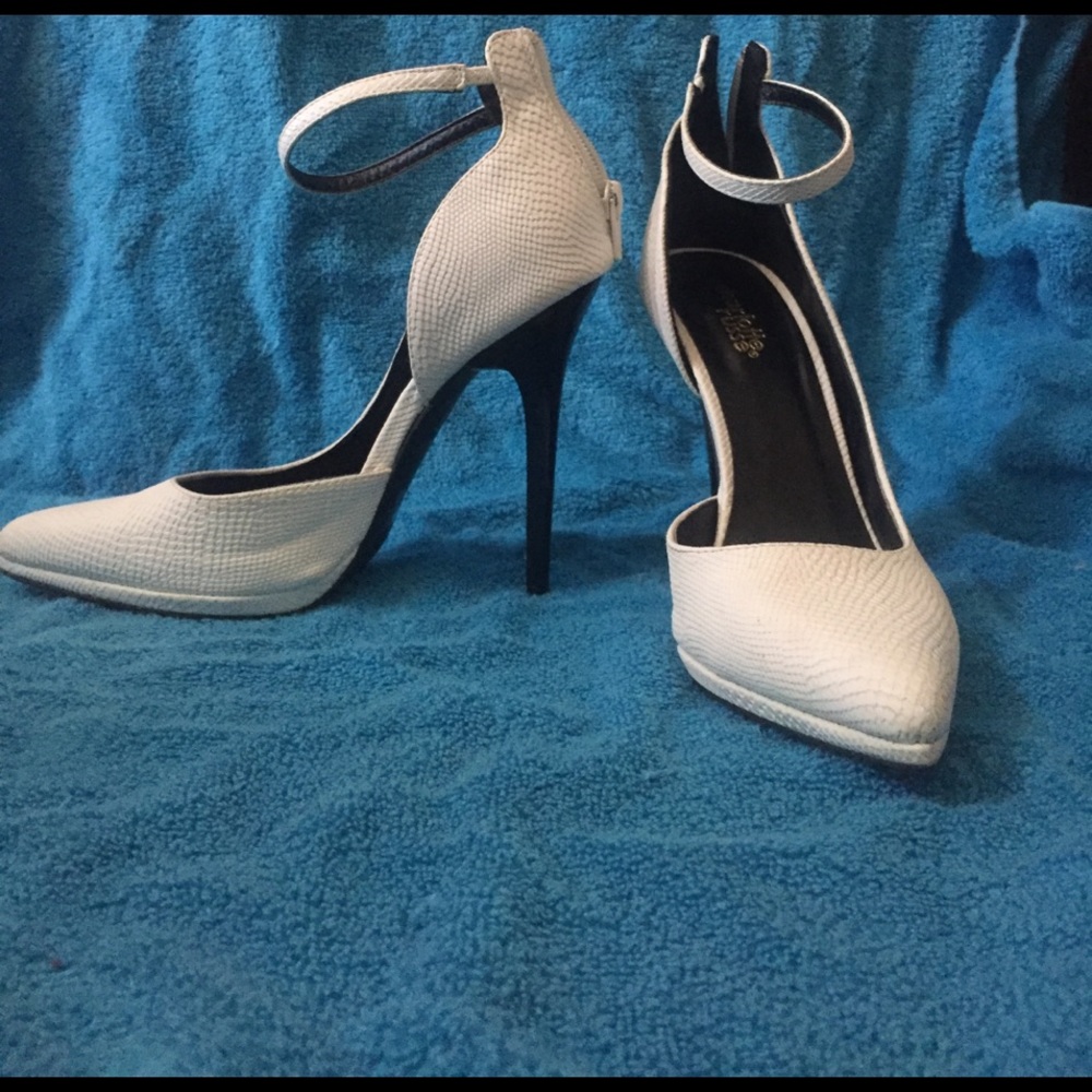 White snake skin heels