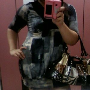 Silky short dress black and grey