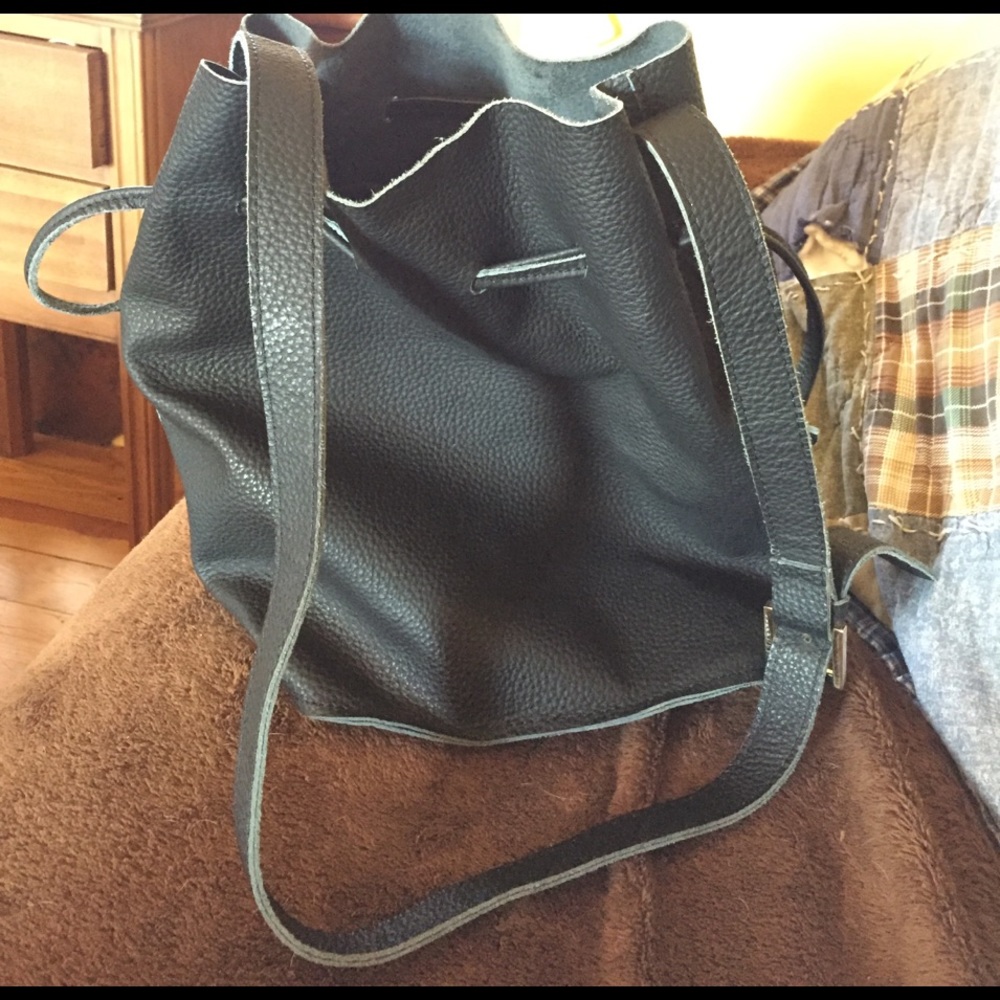 Black leather bucket bag