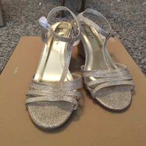 CHAMPAGNE BONNIBEL 8.5 GLITTER SANDAL HEELS