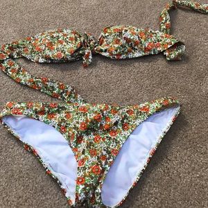 Billabong floral bandeau bathing suit and bottom