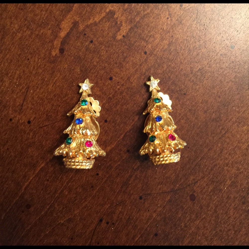 Christmas tree clip on earrings