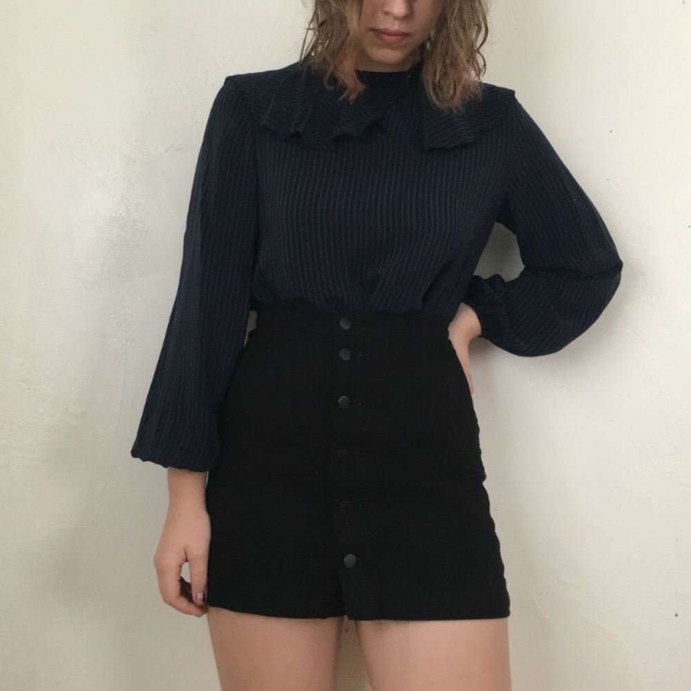 AA black button front denim skirt