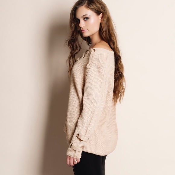 1DAYSALE Lace Up Oversized Long Sweater - Picture 5 of 6