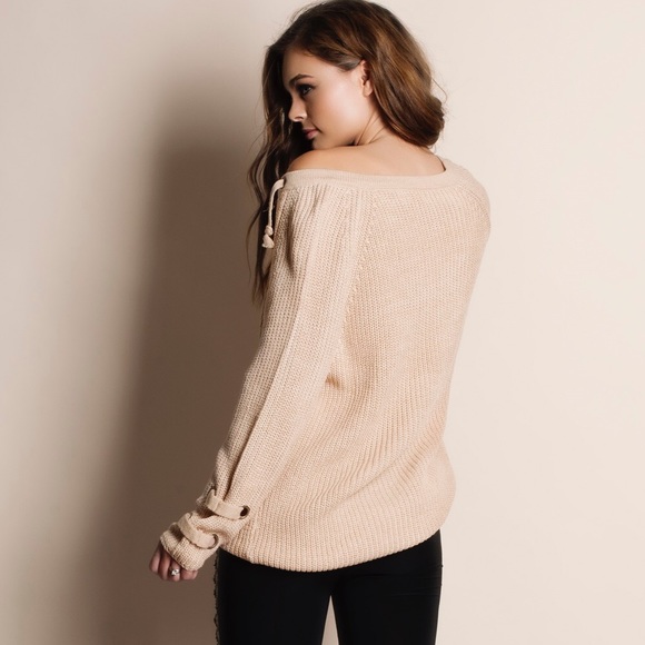1DAYSALE Lace Up Oversized Long Sweater - Picture 6 of 6