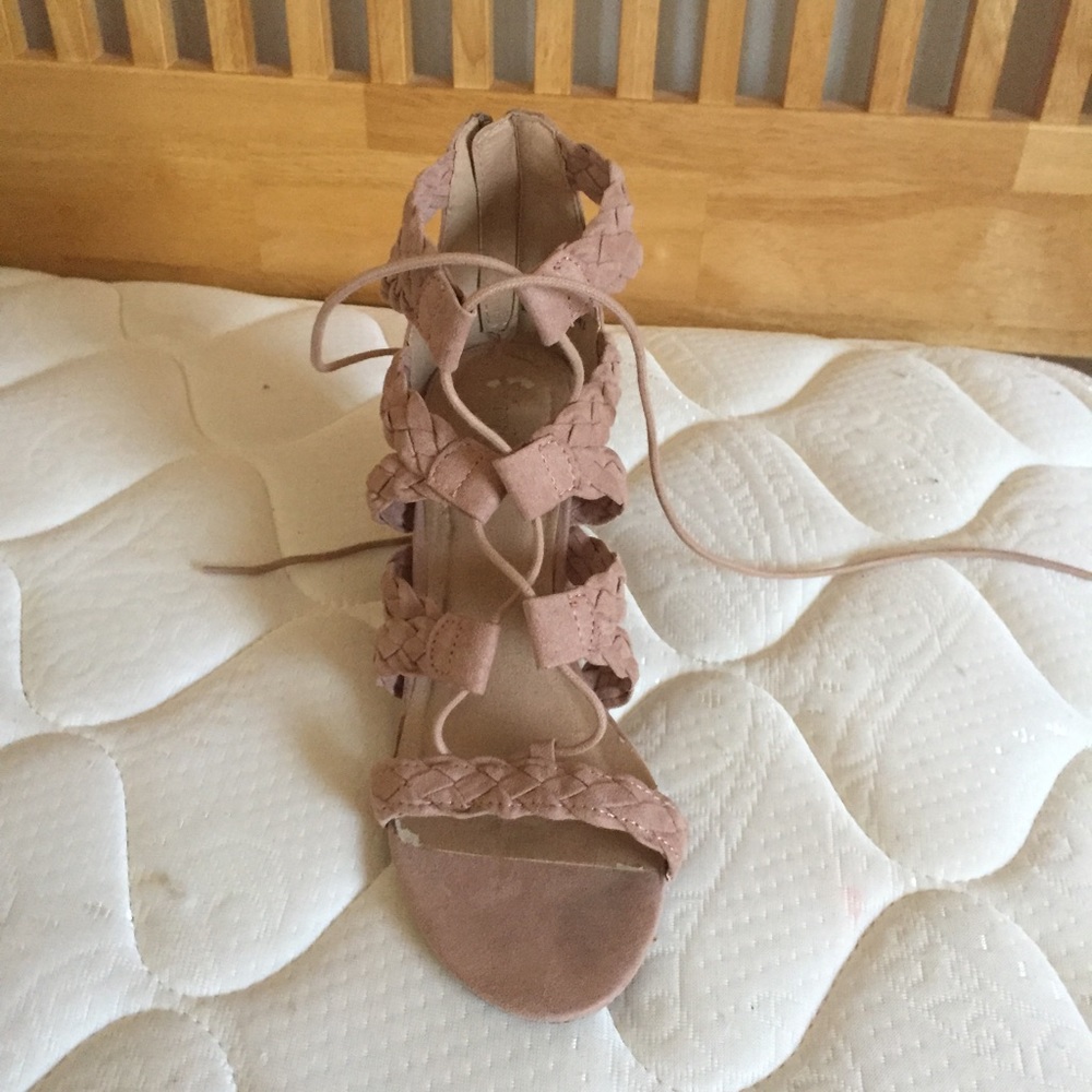 Light pink lace up heels