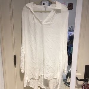 White linen high low collared dress