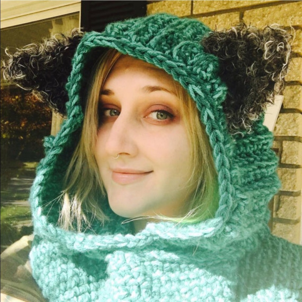 Crochet Teal Wolf Hood for Adult
