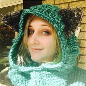 Crochet Teal Wolf Hood for Adult