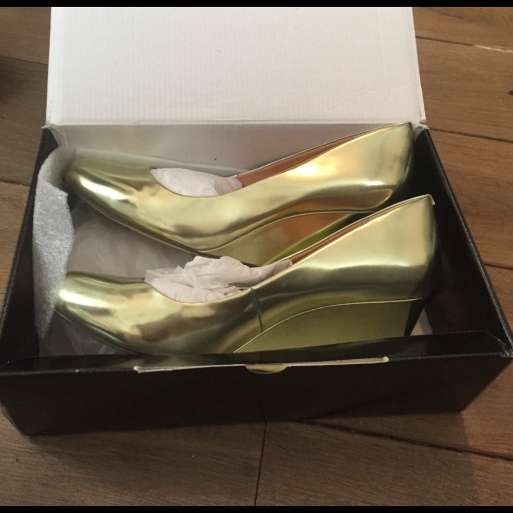 J Crew mirror metallic wedge in light gold