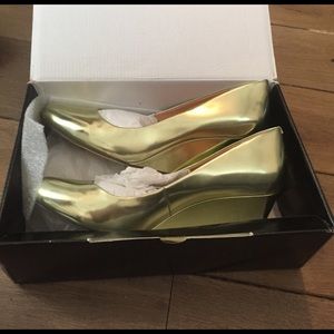 J Crew mirror metallic wedge in light gold