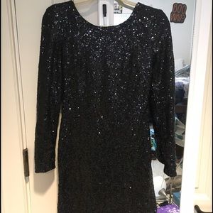 Open back black sequined dress