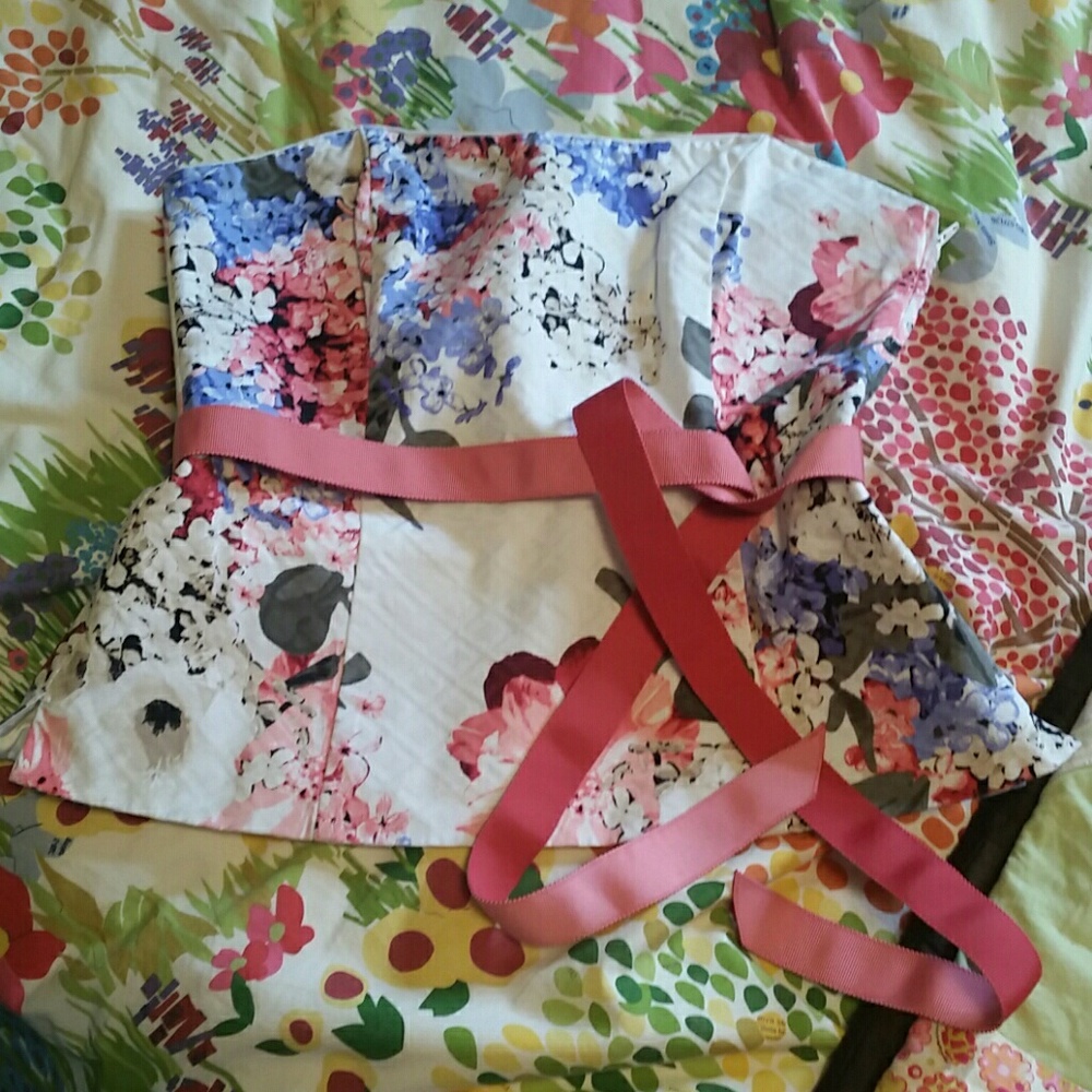 WHBM bustier with pink ribbon