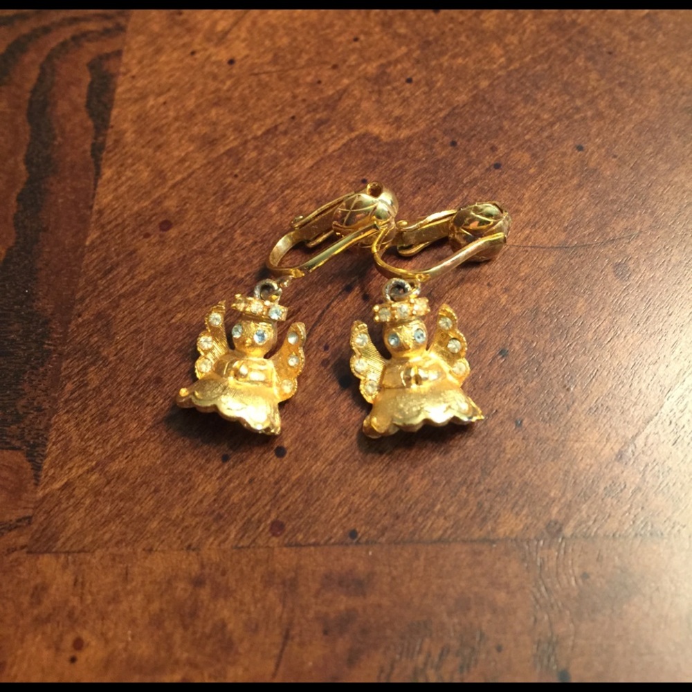 Clip on angel rhinestone earrings