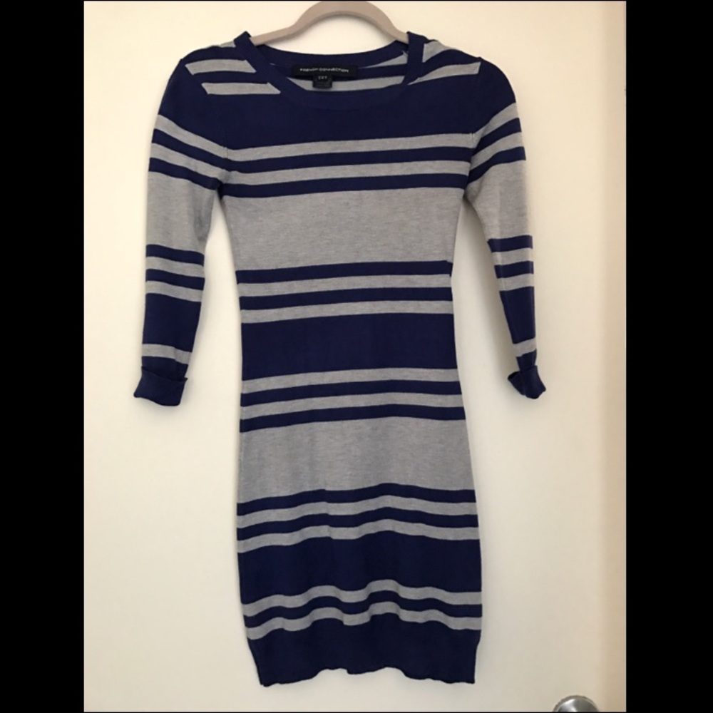 Sweater Dress - Navy and Gray stripes