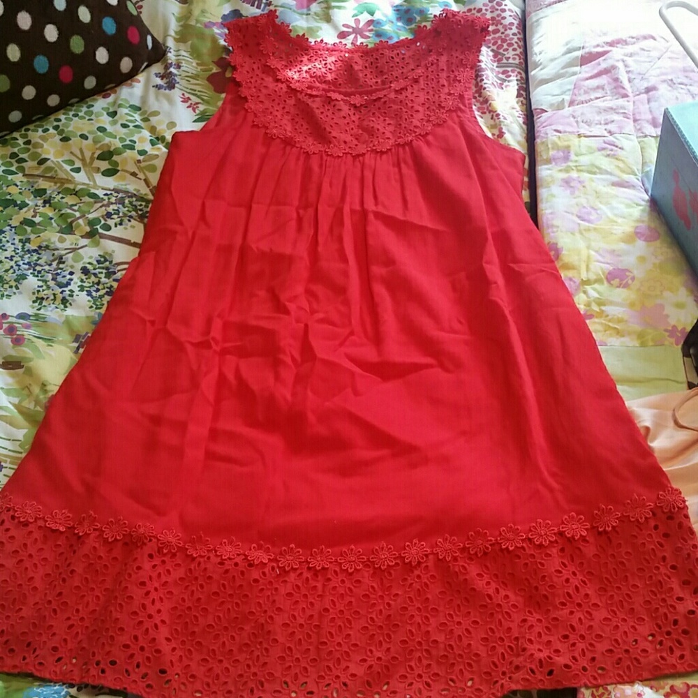 Red lace trim dress