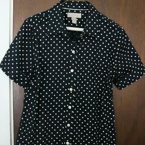 Cute navy polka dot blouse--great for work!