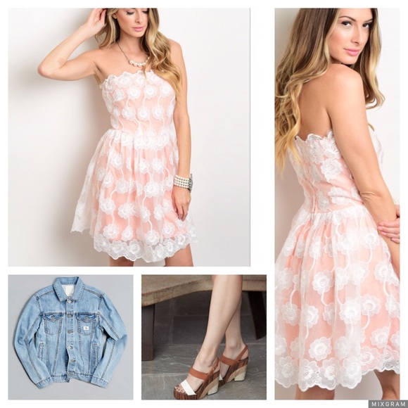 🌸 Sale!✨✨ Peach and white lace dress - Picture 7 of 7
