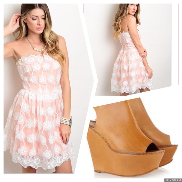 🌸 Sale!✨✨ Peach and white lace dress - Picture 6 of 7