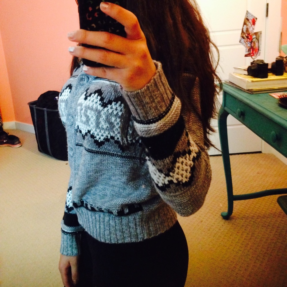 Grey, Black, and Cream Button-Up Sweater Hoodie