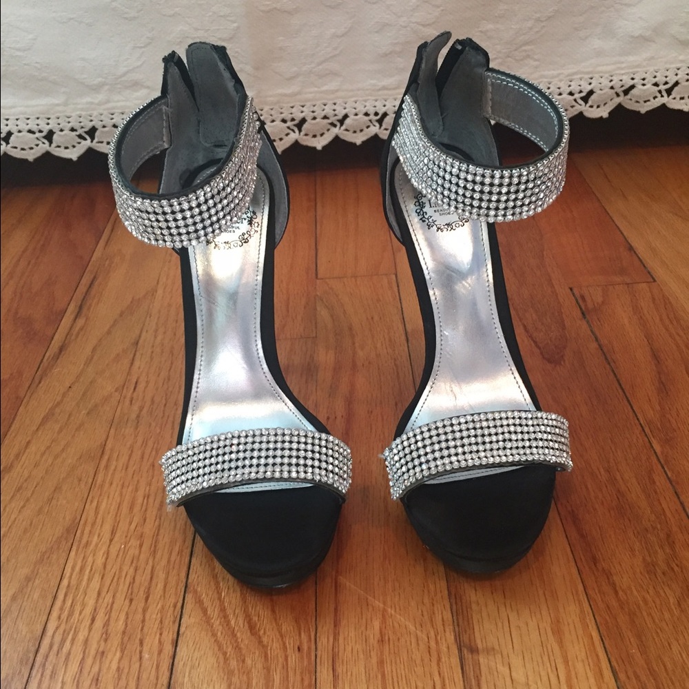 Bedazzled ankle strap heels