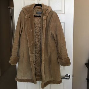 Hooded leather coat
