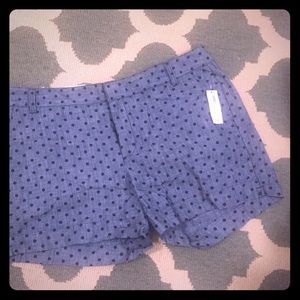 Chambray polka dot shorts.