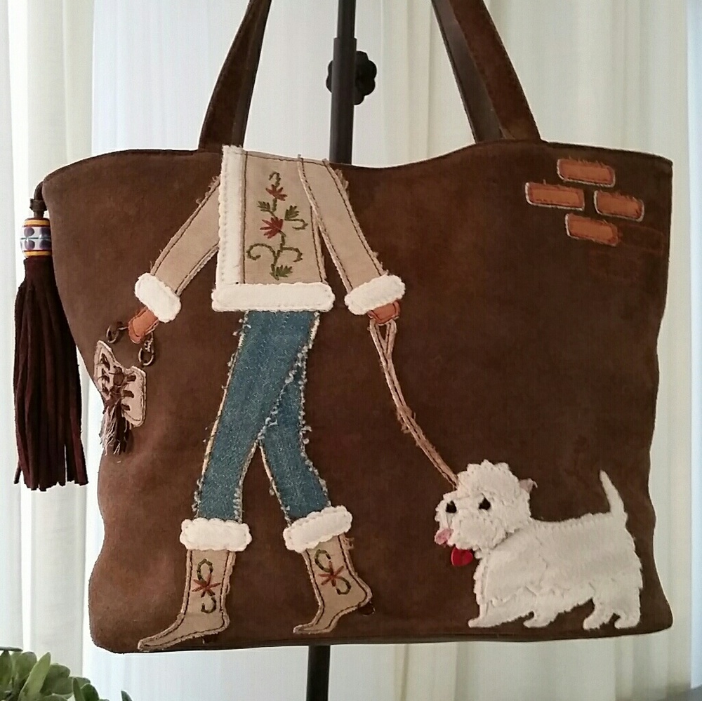 CUTE! Unique Brown Suede Handbag