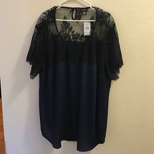 Dark Blue Torrid Shirt with Black Lace - Size 4
