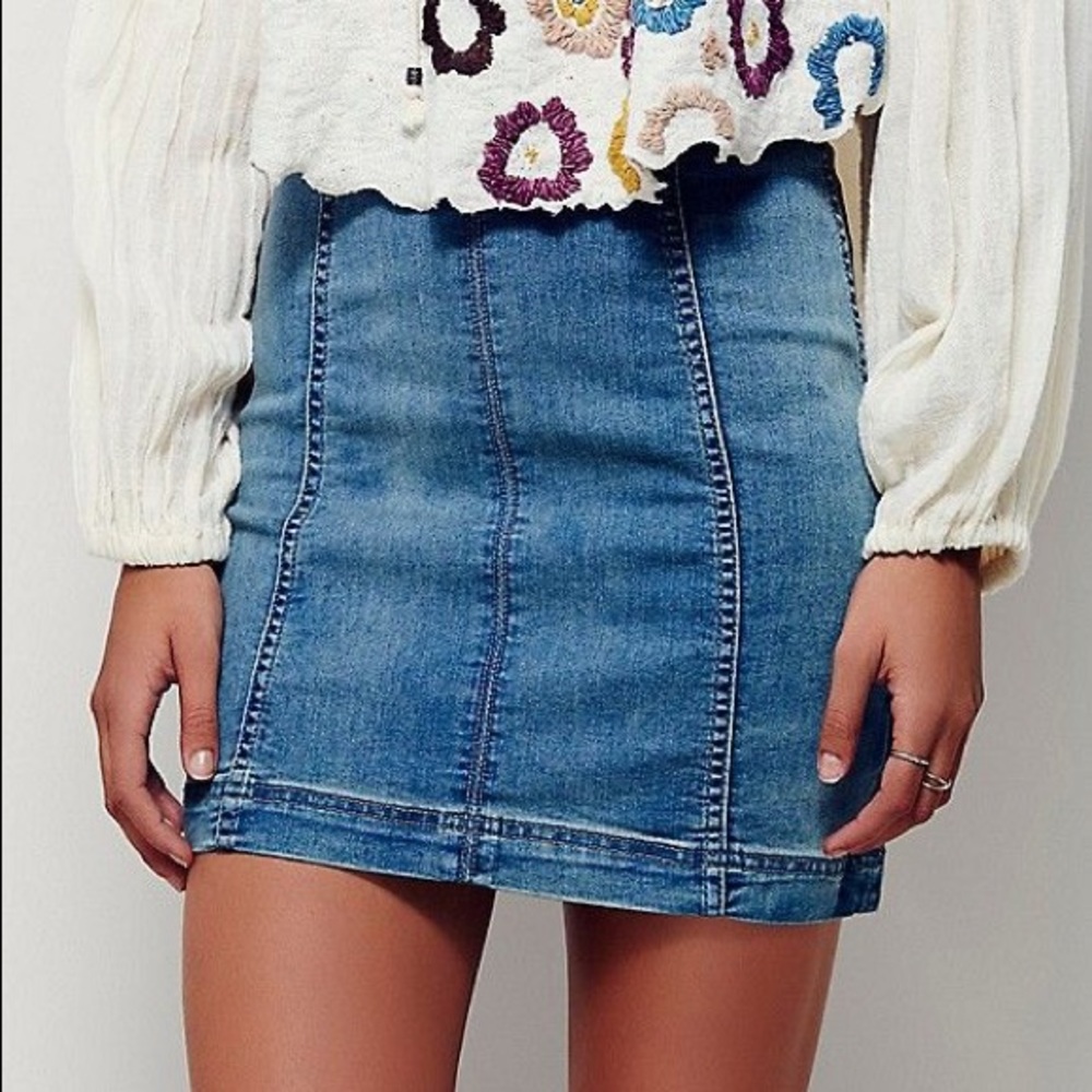 Free People Zip To It Denim Mini Skirt