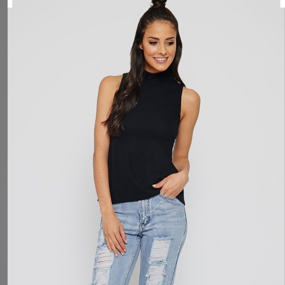 Black Sleeveless Turtle Neck Top