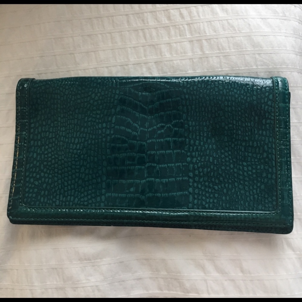 Teal leather clutch