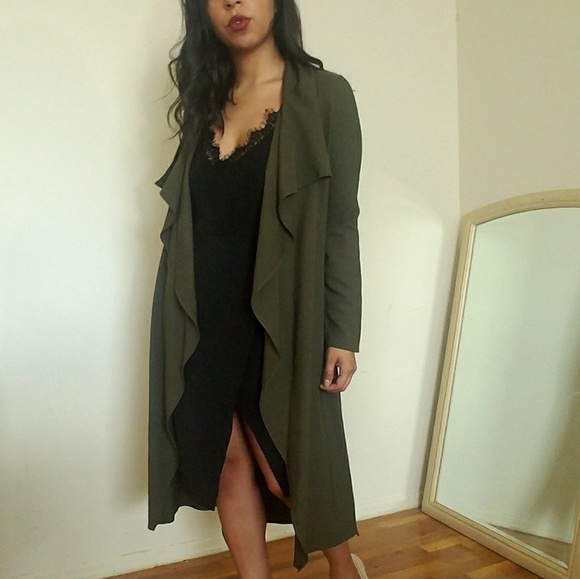 DARK OLIVE DRAPE TRENCH CARDIGAN - Picture 4 of 6