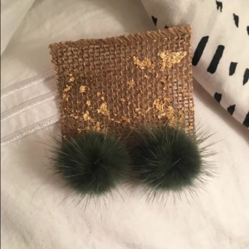 Hunter Green Minx pouf earrings