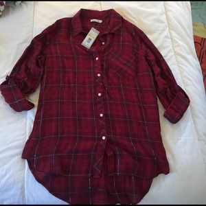 Red button up tunic top