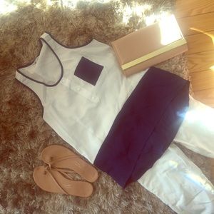 Blue & White Color block Tank