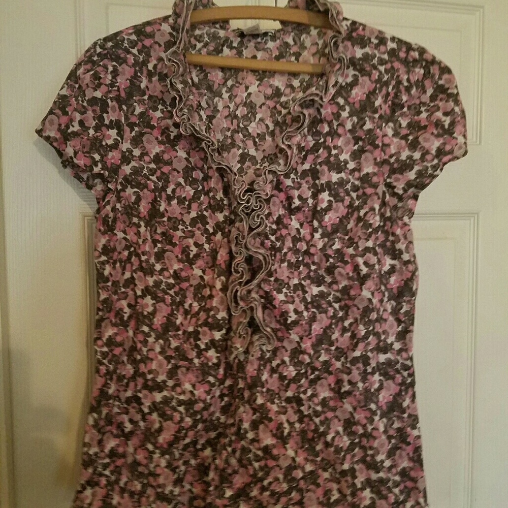 Pink and grey floral print button up