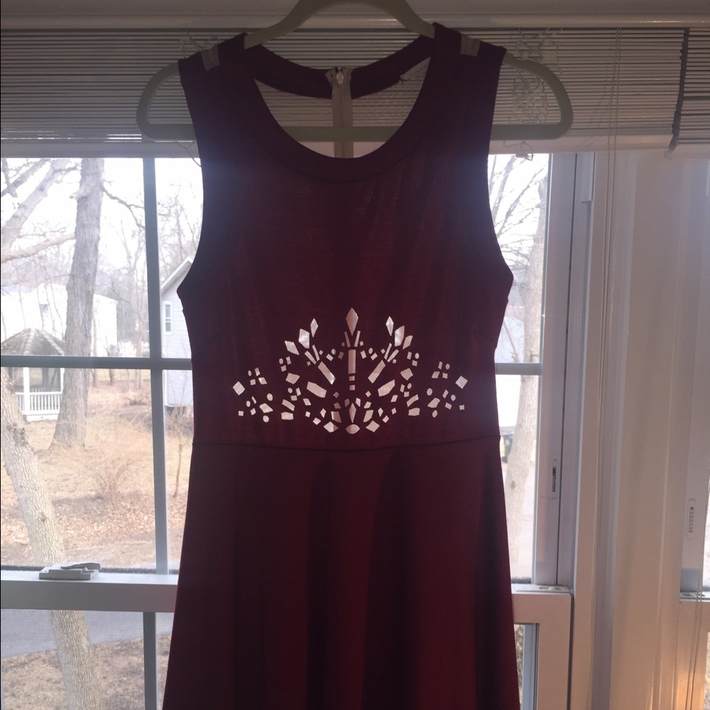 Red tank dress with fun cut outs and sheer back