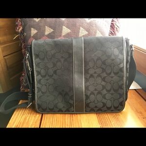 Coach black signature messenger bag - like new