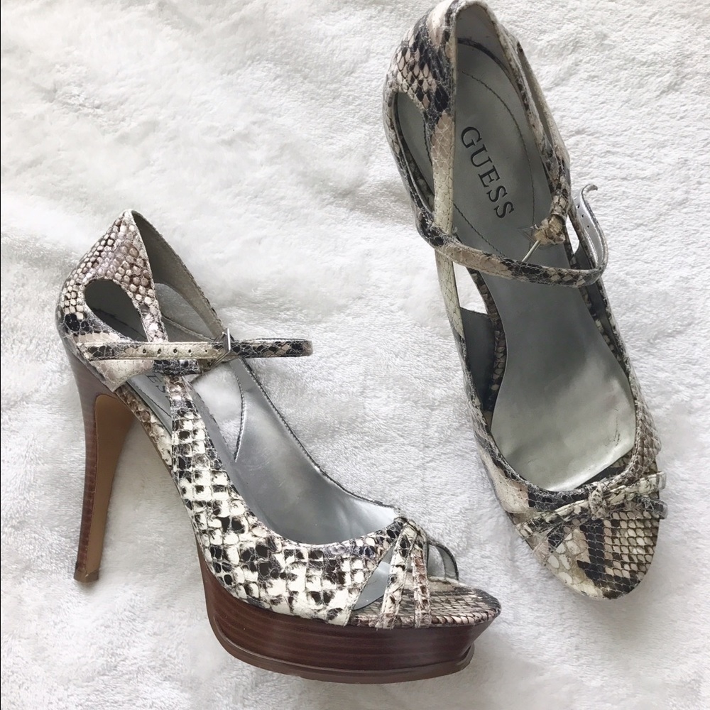 Guess Faux Snakeskin Peeptoe Pumps