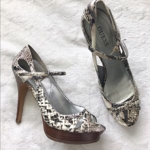 Guess Faux Snakeskin Peeptoe Pumps