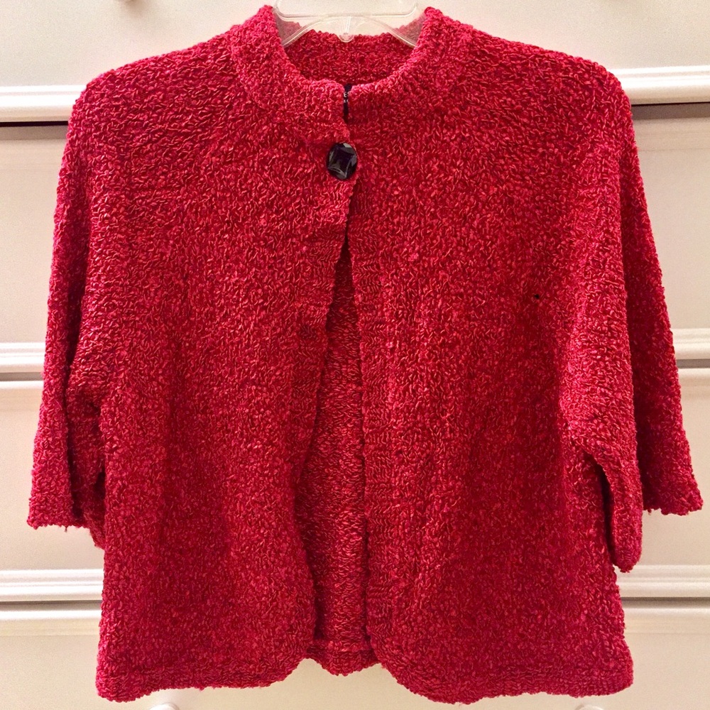 Red Boucle Knit Capelet Sweater