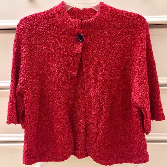 Red Boucle Knit Capelet Sweater - Picture 1 of 6