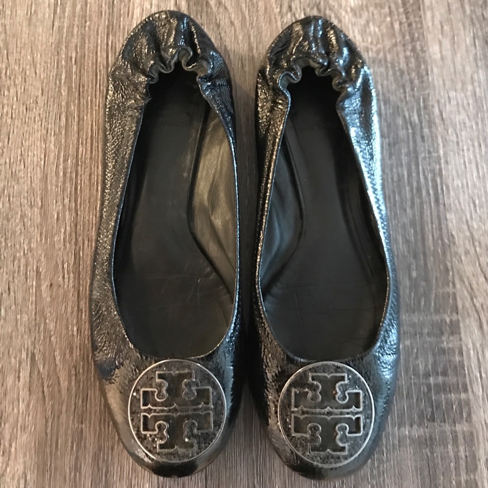 Black patent Tory Burch flats with sequins
