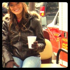 Brown jacket with fur hood