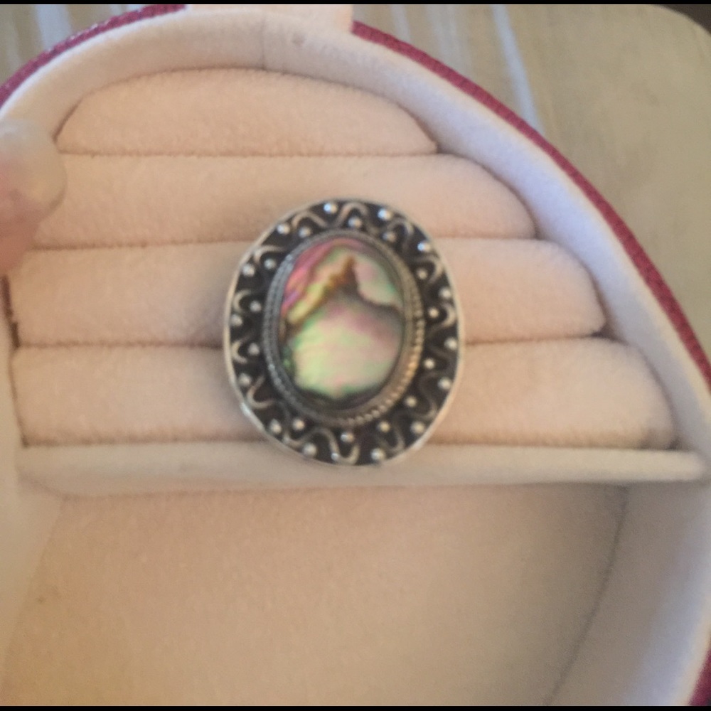 Vintage 1950 Sterling abalone ring - Picture 2 of 4